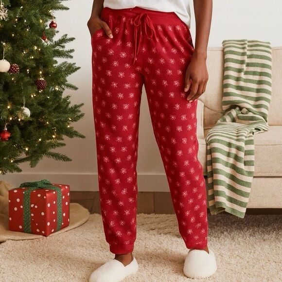 Jockey Red Snowflake Fleece Jogger Pajama Pants SZ S - Picture 2 of 6